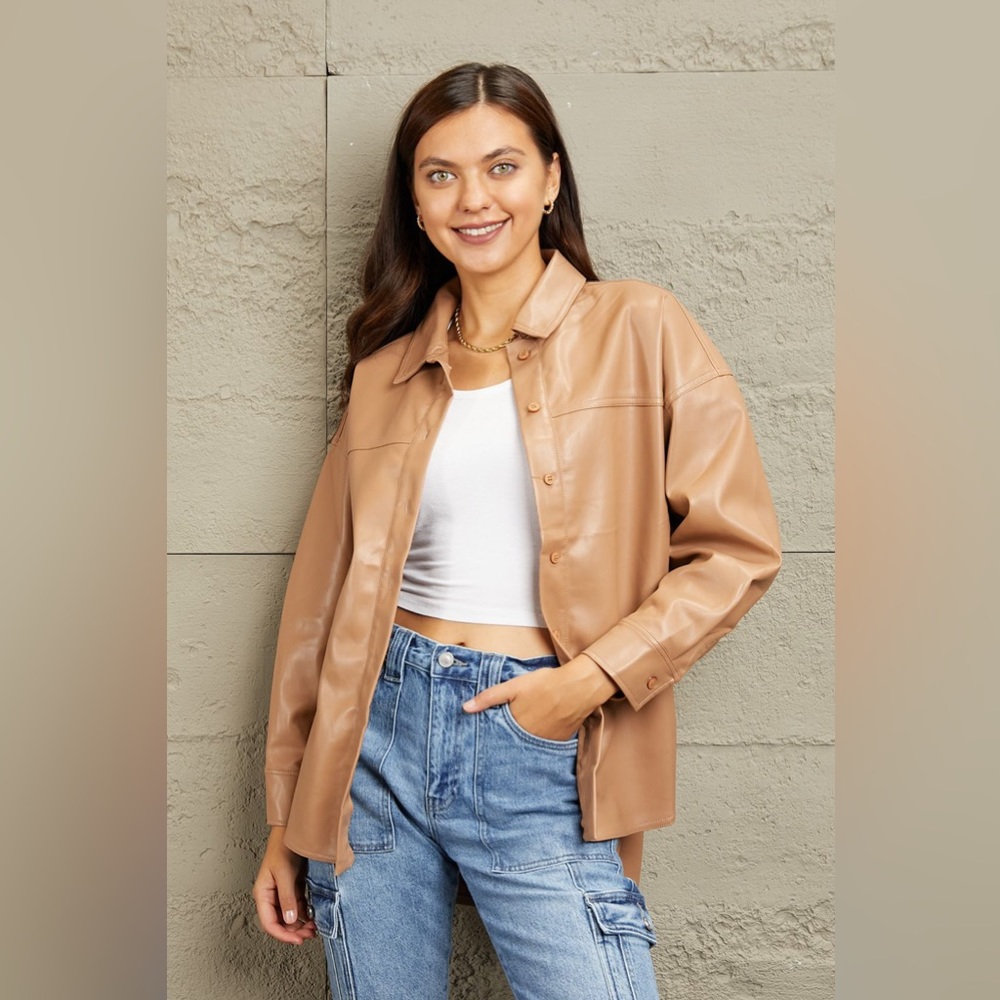 🌟NEW, CHIC**-  e.Luna Vegan Leather Button Down Shirt | OFFERS WELCOME!